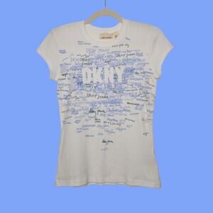 NWT Vintage y2k DKNY All Over Babydoll Shirt Small 00s White Graffiti Art
